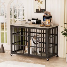 Furniture style dog crate wrought iron frame door with side openings, Grey, 38.4''W x 27.7''D x 30.2''H.
