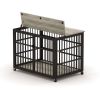 Furniture style dog crate wrought iron frame door with side openings, Grey, 38.4''W x 27.7''D x 30.2''H.