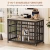Furniture style dog crate wrought iron frame door with side openings, Grey, 38.4''W x 27.7''D x 30.2''H.